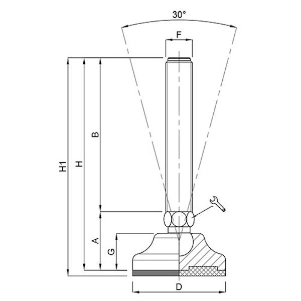 Martin Piede Zincato Base Plastica Snodato 30° D.MM 65 M10/M12/M14 - MARTIN - Immagine 2